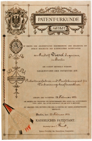 Rudolf Diesel Patent from 1893 